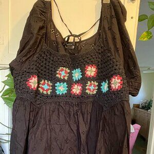 ASOS Design Crochet Puff Sleeve Broderie Mini Dress Womens Size 24 Boho Hippie
